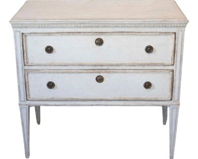 Swedish Gustavian Style 1890s Chest with Two Drawers and Grey Painted Outlines