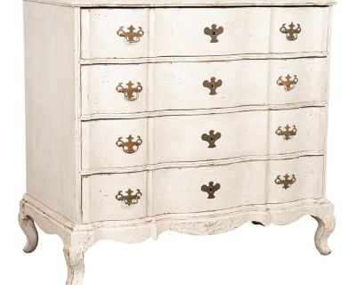 18th Century Oak Large White Chest of Four Drawers, Denmark