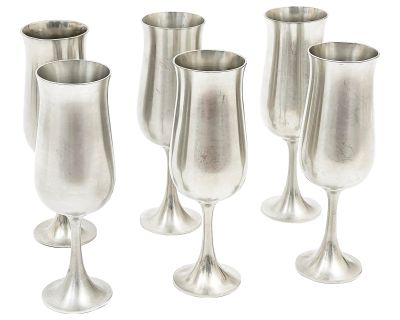 Vintage Authentic Royal Selangor Satin Finish Solid Pewter Stemware Goblets - 6 Pieces