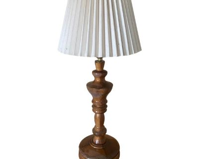 Charming Pleated Shade on Carved Wood Turned Lamp