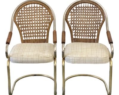 Bassett 1970s Cantilever Chrome Caned Back Arm Chairs - A Pair
