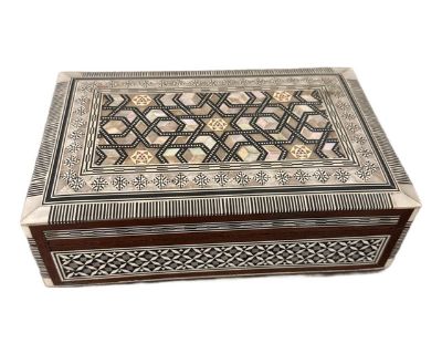 Vintage Mosaic Mother of Pearl Inlay Trinket Box