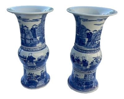 Pair of Thin, Tall, Blue White Porcelain Vases