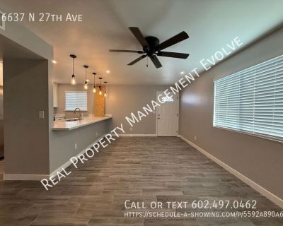 6637 N 27th Ave. Step into this beautifully remodeled unit featuring modern finishes and a fresh, contemporary design. Enjoy new gray interior paint, white shaker cabinets, and sleek black hardware that create a clean, stylish look throughout. The kitchen shines with beautiful countertops and stainless steel appliances, while the convenience of an in-unit stacked washer and dryer adds to the ho...
