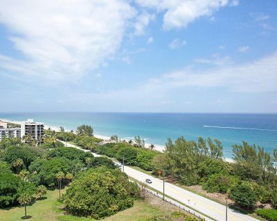 N Ocean Boulevard. Desirable corner unit with upgraded kitchen to enjoy the view as you cook. Bright, cheerful, faces North East, with great Ocean, Intracoastal, Nature Preserve Parks and City views. New hurricane windows and door. Wood floors in the main rooms and carpet in the bedrooms. King size bed in the master bedroom, 2 twin beds in the guest room. The bldg sits right on the Intra Coasta...