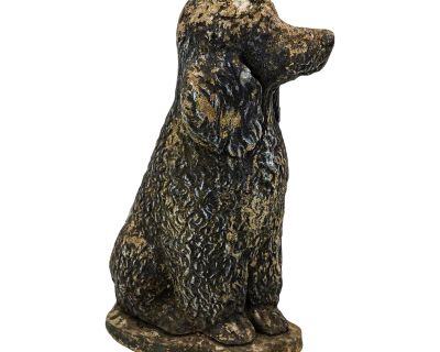 Black Painted Reconstituted Stone Dog Poodle Garden Ornament, France 20th Century