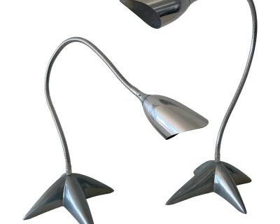 Vintage Modern Dansk Aluminum Goose Neck Lamps With Star Base Designed by Louis Lara - a Pair
