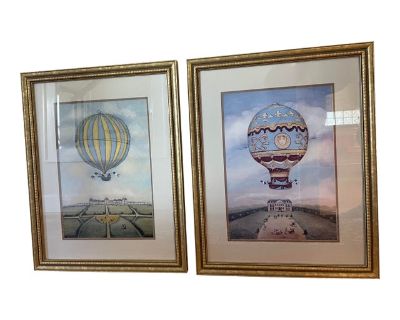 1990s Rare Antique Balloon Prints by Alexandra Churchill - Pair, Framed