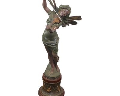 Art Nouveau Antique Girl with Violin , Metal ,Multi-Finish