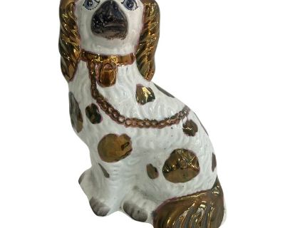 Late 19th Century Victorian Stafford Ceramic Brown & White Spaniel Dog Figurine