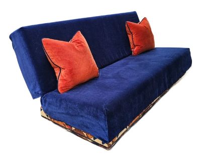 Vintage 1983 Roche Bobois Kilim and Royal Blue Velvet [Cover] Futon