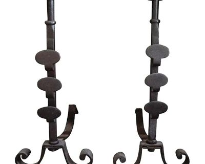 Pair of Wrought Iron English Andirons, 19th Century