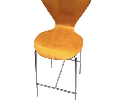 Modern Bentwood Bar Stool Teak Finish Beech & Chrome, Danish Mid-Century Style