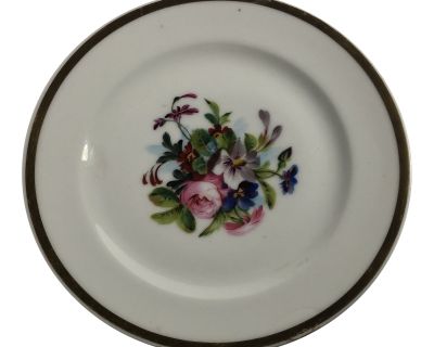 Vintage 1990s Porcelain Floral Plate With Gold Rim