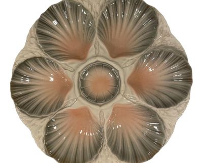Antique French Majolica Sarreguemines Oyster Plate, Circa 1920s