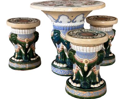 Mid-20th Century Chinoiserie Regency Elephant Garden Patio Set-Set of Four