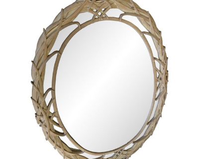 Vintage Carolina Mirror Co Oval Palm Frond Leaf Leaves Palm Beach Wall Mirror
