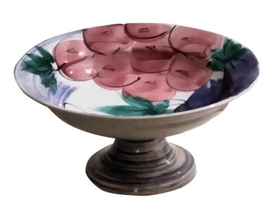 Large Late 20th Century Centerpiece Bowl With Attached Pedestal by Antica Fornac, Made in Italy