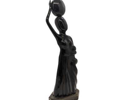 Ebony Wood African Statue Woman Carrying Jug Figurine Statue