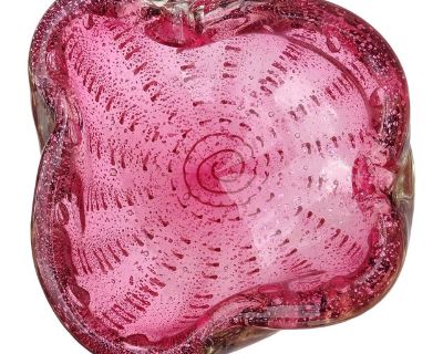 Murano Pink Silver Flecks Dark Purple Spot Pattern Vintage Italian Art Glass Abstract Ashtray Bowl