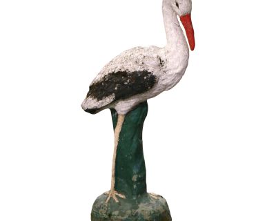 19th Century French Concrete Weathered Painted Crane Bird Garden Sculpture