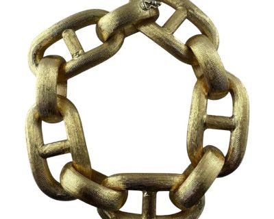 Early 21st Century Nicolis Cola 18k Yellow Gold Textured Large Oval Mariner Link Bracelet #22314