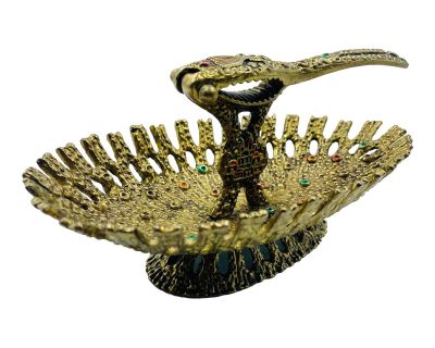 Brutalist Brass & Enameled Pedestal Nut Shell Cracker Bowl by Wainberg Silversmiths