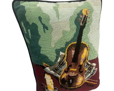 1970’s Vintage Musical Instrument Needlepoint Pillow