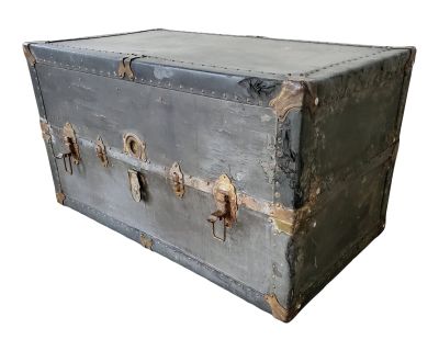 Large Leather and Metal Full Closet Steamer Trunk, Circa 1930s