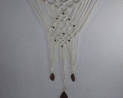 White rope, Polished Cedar, Willow Oak Nuts, and Wired Wooden Leaves.

Length: 2 ft x 50.5 in x .5 in