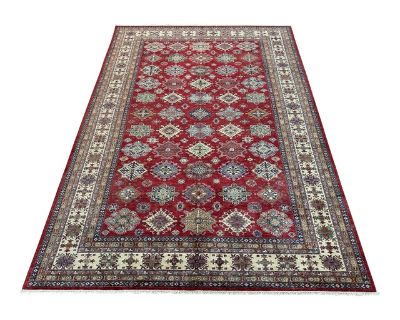 1990s Kazak Wool Rug 8'9 X 12'5 – Geometric Red Handmade Area Rug
