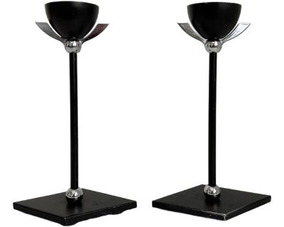 Early 20th Century Art Deco Chrome Winged Candle Holders, a Pair