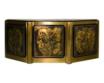 1970s Bernhard Rohne for Mastercraft Acid Etched Brass "Tree of Life" Sideboard Credenza