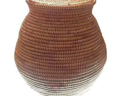 Early 20th Century Native American Large Olla Form Basket With Lid 11.5"