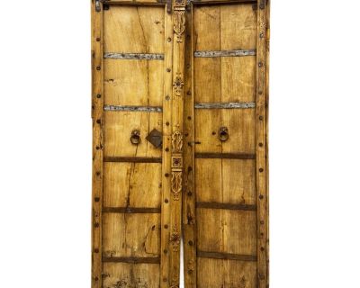 Vintage Carved Wood and Iron Double Doors - a Pair