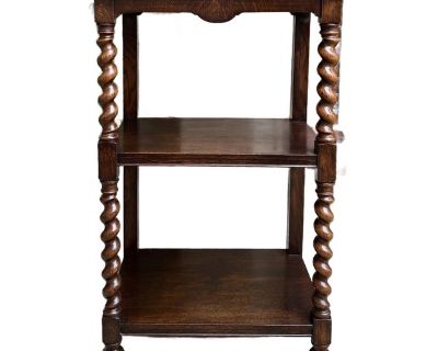 Antique English Oak Bookshelf Barley Twist Open Display Shelf Small Bookcase