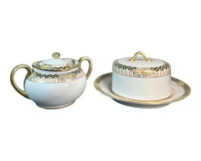 Early 20th Century Rc Nippon Hand Painted Porcelain Butter Dish & Lidded Sugar Set- 2 Pieces
