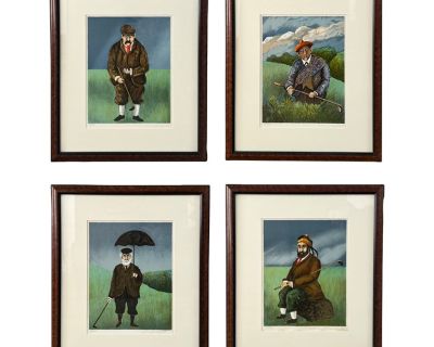 Vintage Guy Buffet Limited Edition Lithograph Golfer Prints, Signed and Framed, Set of 4