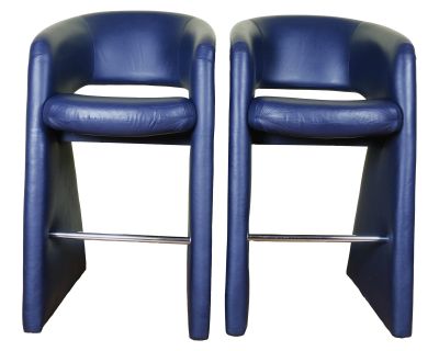 Pair of Leather Bar Stools by Milo Baughman for Thayer Coggin Inc.