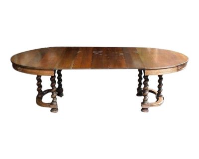 Early 20th Century Antique Craftsman Oak Barley Twist Dining Table