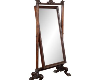 19th Century Mahogany Standing Tilting Floor Mirror From Denmark
