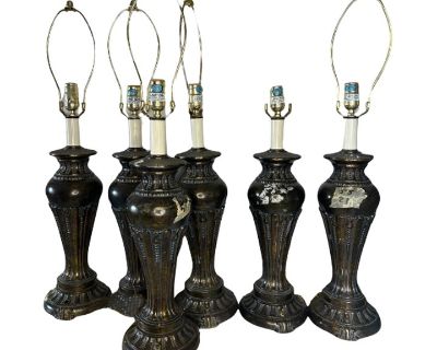 Vintage Lot of 6 Michael Berman Brass Urn Table Lamps