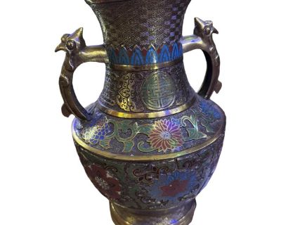 Antique Japanese Bronze Cloisonné/Champleve Vase Urn