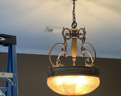 Champagne Glass Chandelier w/ bronze detail scrolling wrought iron Lighting Fixture