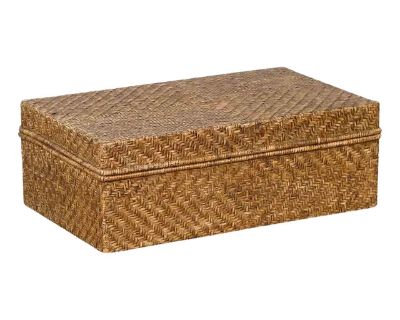 Vintage Chinese Rattan over Wood Rectangular Box or Low Side Table