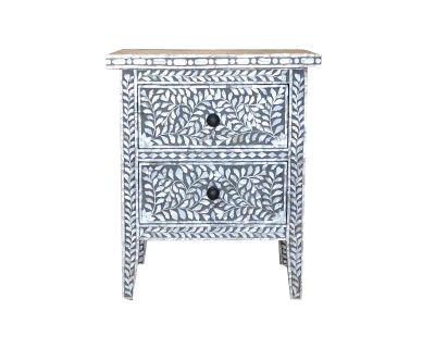 Boho Chic Moroccan Inspired Grey Mother of Pearl Side Table