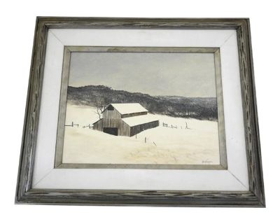 Late 20th Century Winter Countryside Landscape Painting by Rod Newhall, Framed