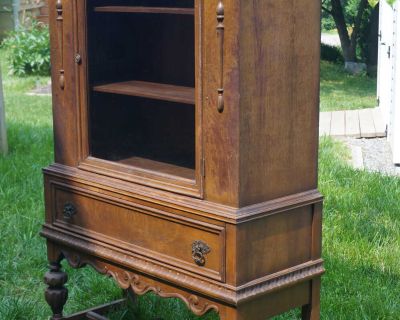 Antique Wood Cabinet with Glass Door and One (1) Drawer