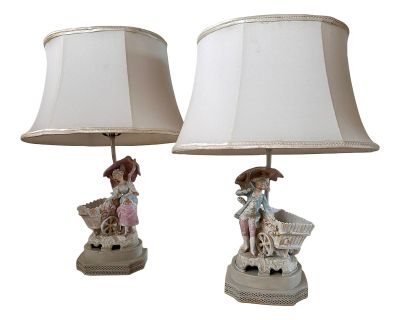 Pair of Antique Bisque Electric Table Lamps