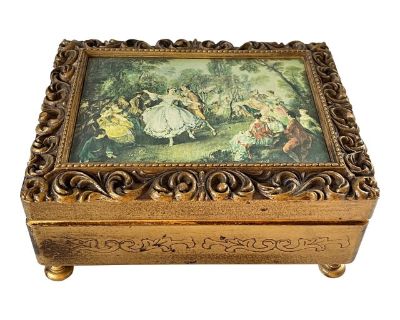 Vintage Gilded Wood Jewelry Music Box